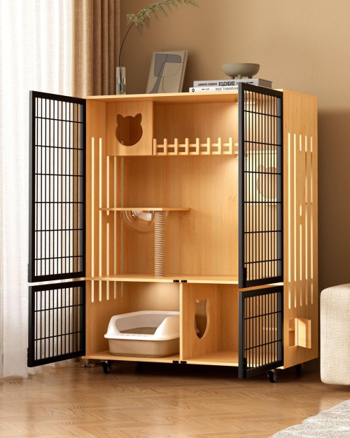 Cat Villa with Wire Mesh Door