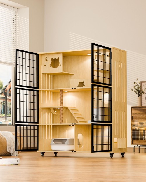 Cat Villa with Wire Mesh Door