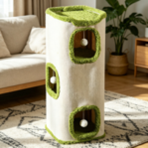 White 3-Tier Barrel Cat Bed