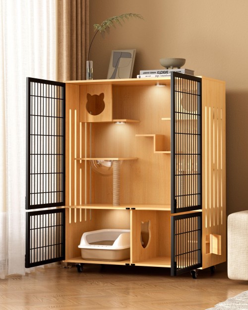 Cat Villa with Wire Mesh Door