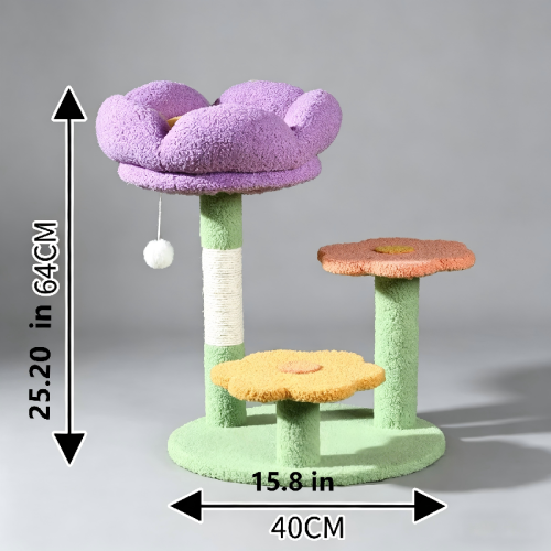 Floral Cat Climbing Tower with Soft Flower Perch & Sisal Scratcher