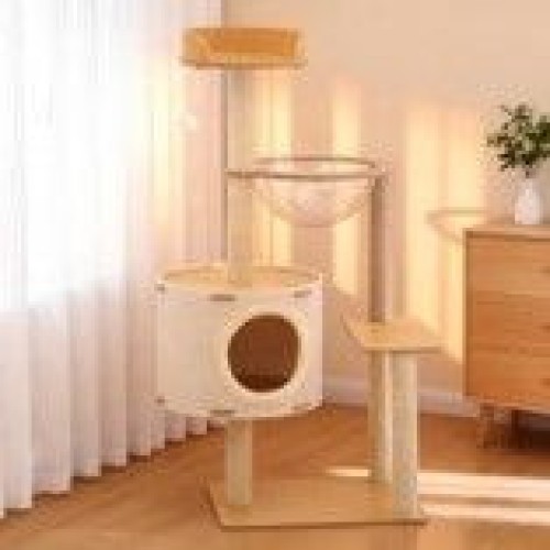 Scratching barrel cat tree with space capsule